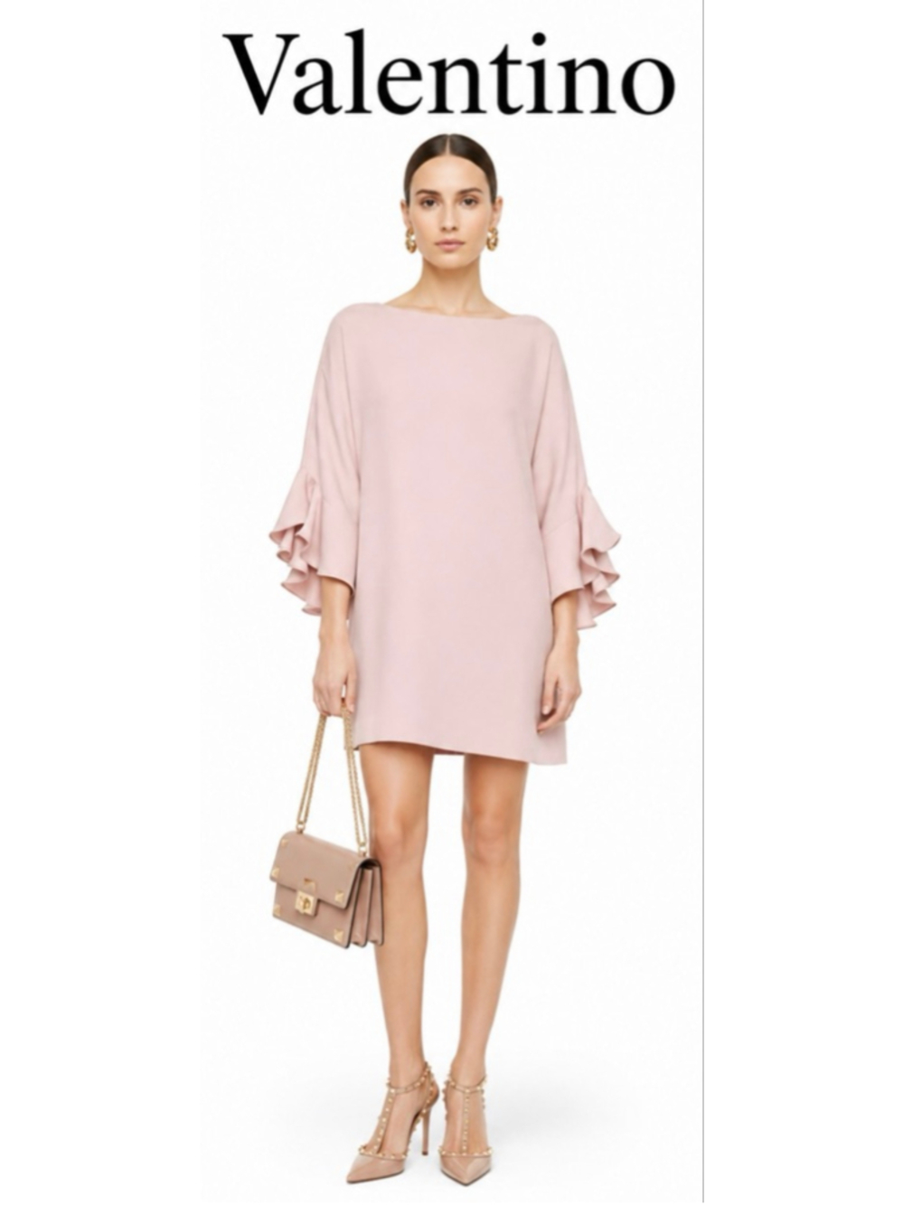 Valentino Pink Ruffle Sleeve Mini Dress Silk & Wool 8 Italian Luxury